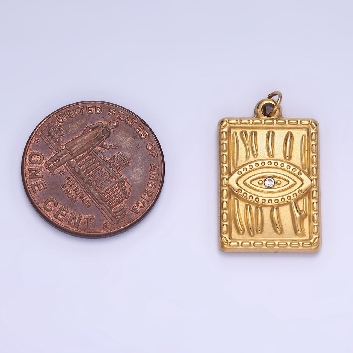 CZ Micro Pave Evil Eye On Rectangle Shape Pendant Stainless Steel Tag Charm P1376 - DLUXCA