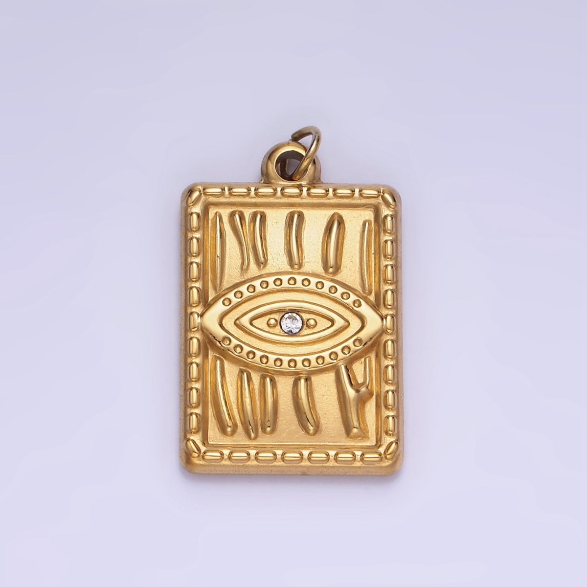 CZ Micro Pave Evil Eye On Rectangle Shape Pendant Stainless Steel Tag Charm P1376 - DLUXCA
