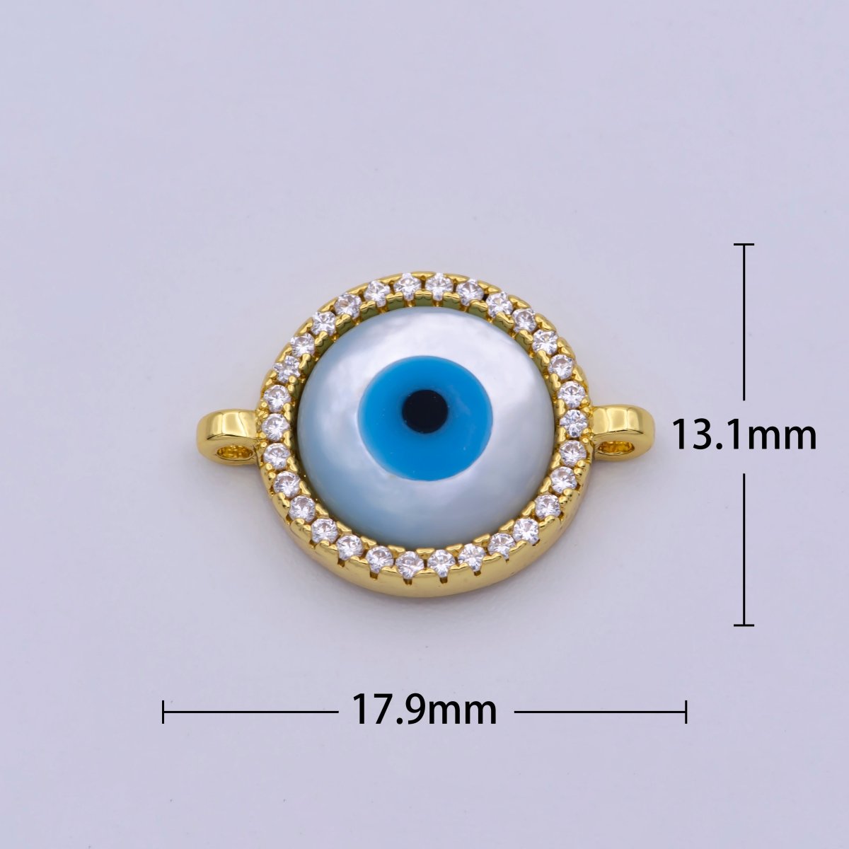 CZ Micro Pave Evil Eye Round Connector with Cubic Zirconia Link Space Connector Bracelet Component 18x13mm F-136 F-137 - DLUXCA