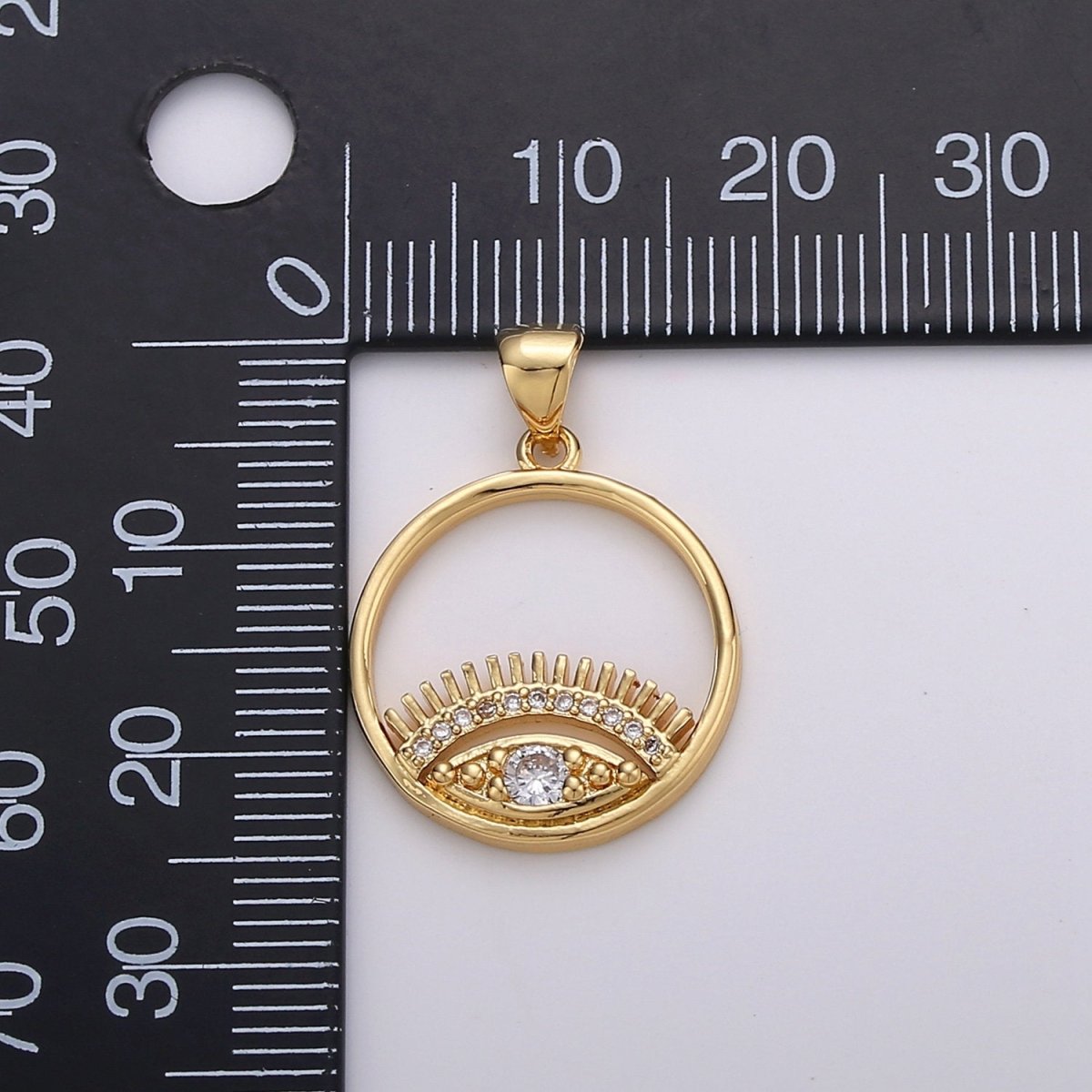 CZ Micro Pave Eye Charm, Cubic Zirconia Eyelashes Charm Pendant in gold I-742 - DLUXCA