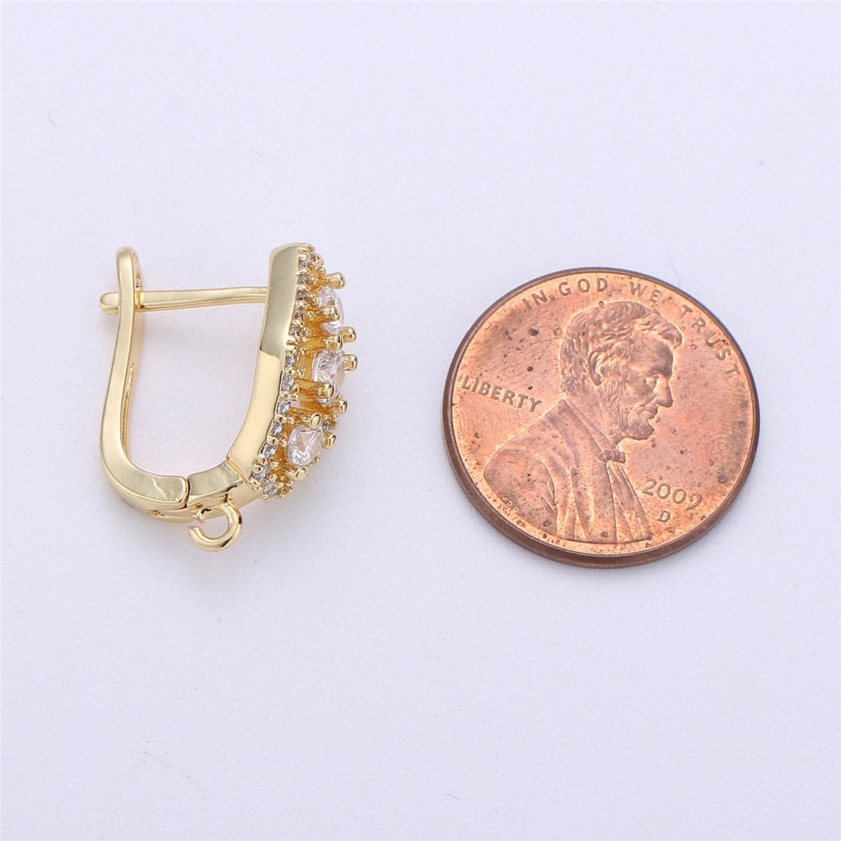 CZ Micro Pave Gold, Silver Latch Back Earring, Leverback ear wires open Link earrings 14k gold filled earring lead free nickel free K-316 - DLUXCA