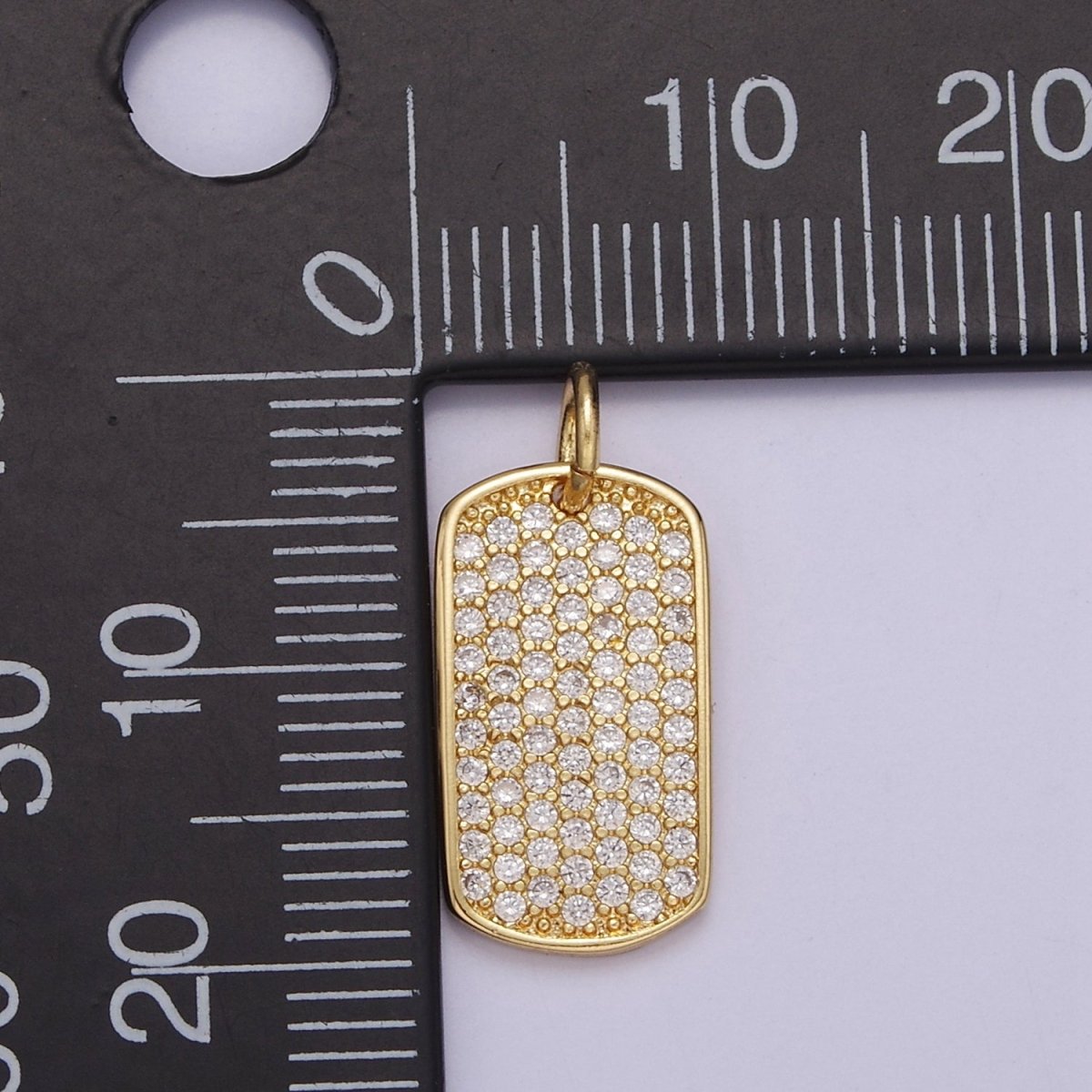 CZ Micro Pave Military Tag Charm, Gold Filled Cubic Zirconia Pave Dog Tag Pendant E-714 - DLUXCA