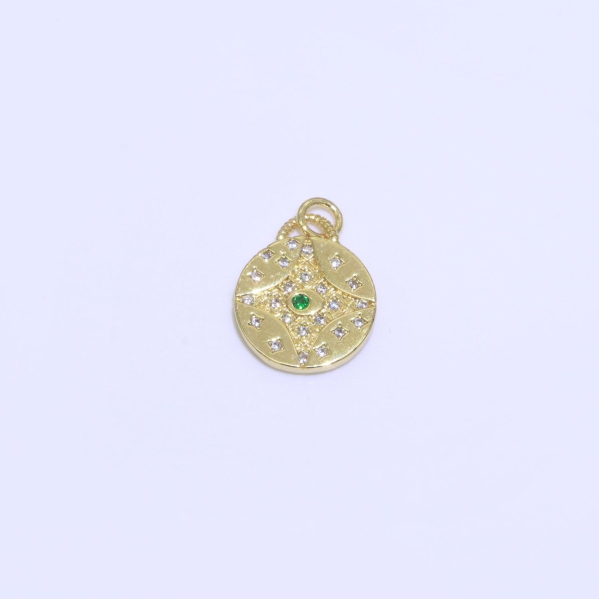 CZ Micro Pave Star Evil Eye Star on Coin Round Shape Pendant Charm Micro Pave Dainty Gold Charm for Necklace Bracelet Earring Supply M-418 - M-420 - DLUXCA