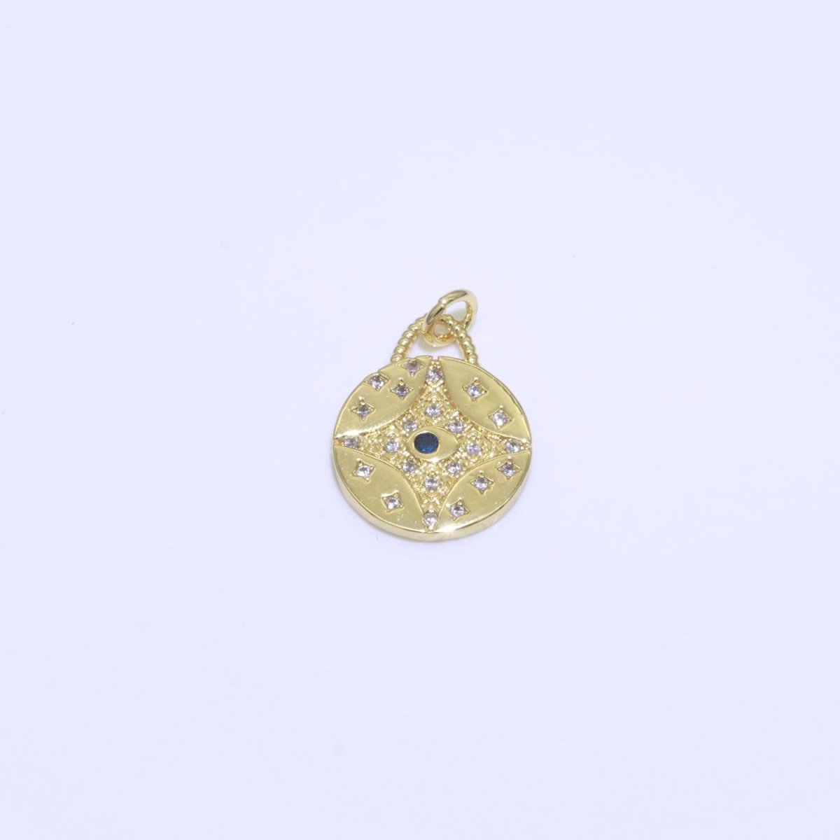 CZ Micro Pave Star Evil Eye Star on Coin Round Shape Pendant Charm Micro Pave Dainty Gold Charm for Necklace Bracelet Earring Supply M-418 - M-420 - DLUXCA