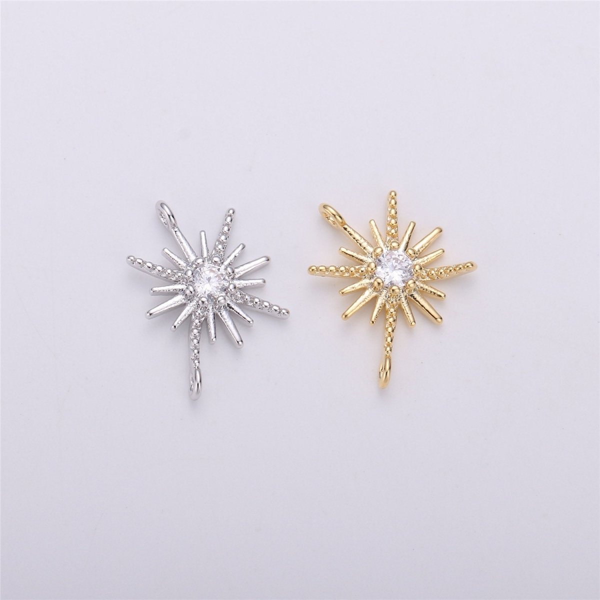 CZ Micro Pave Star Pendant Cubic Zirconia Gold Filled Starburst Bracelet Necklace Connector Charm F-290 - DLUXCA