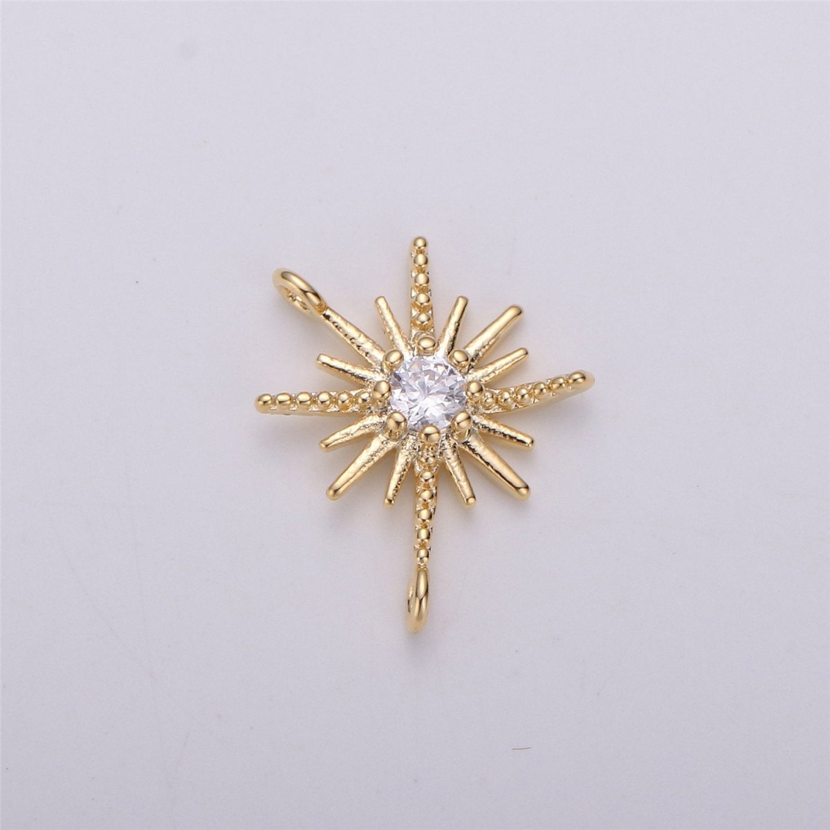 CZ Micro Pave Star Pendant Cubic Zirconia Gold Filled Starburst Bracelet Necklace Connector Charm F-290 - DLUXCA