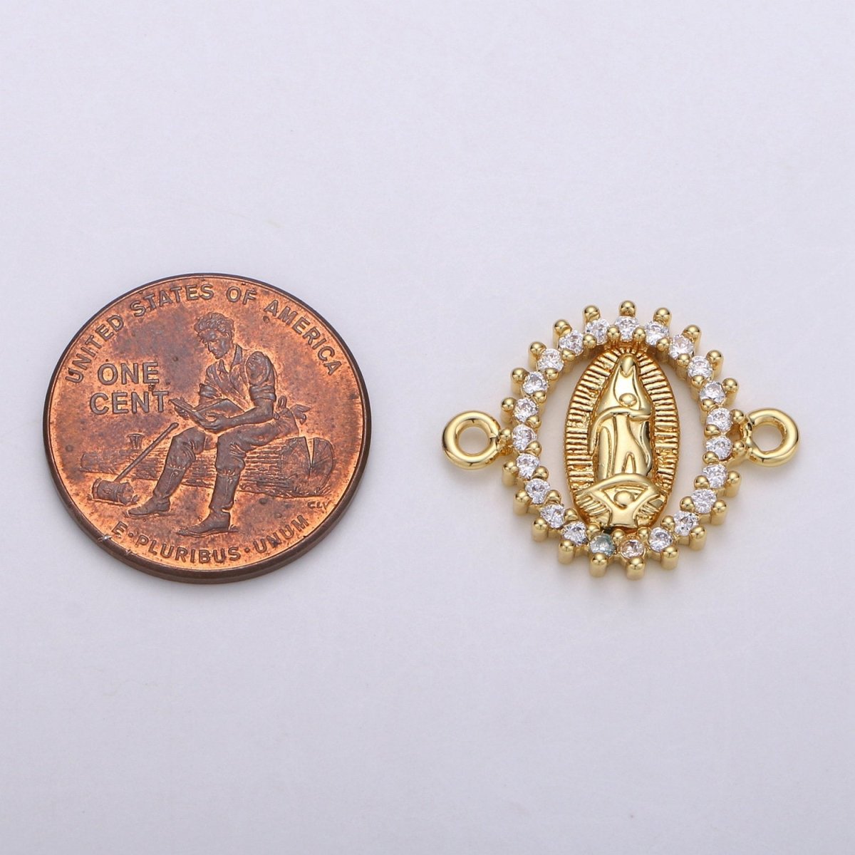 CZ Micro paved Gold Virgin Mother Mary Connectors, Catholic Baptism Charm, Medallion Religious Jewelry Craft Supply F-461 - DLUXCA