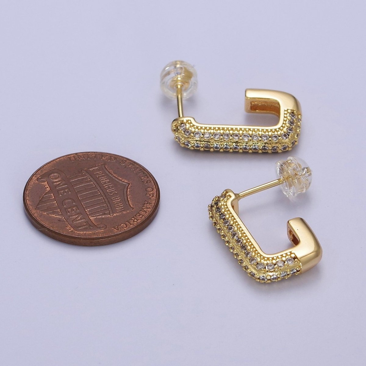 CZ Oblong Earrings, Square Hoops, Rectangular Earrings, Dainty Hoop Earrings, Geometrical Earrings V-124 - DLUXCA