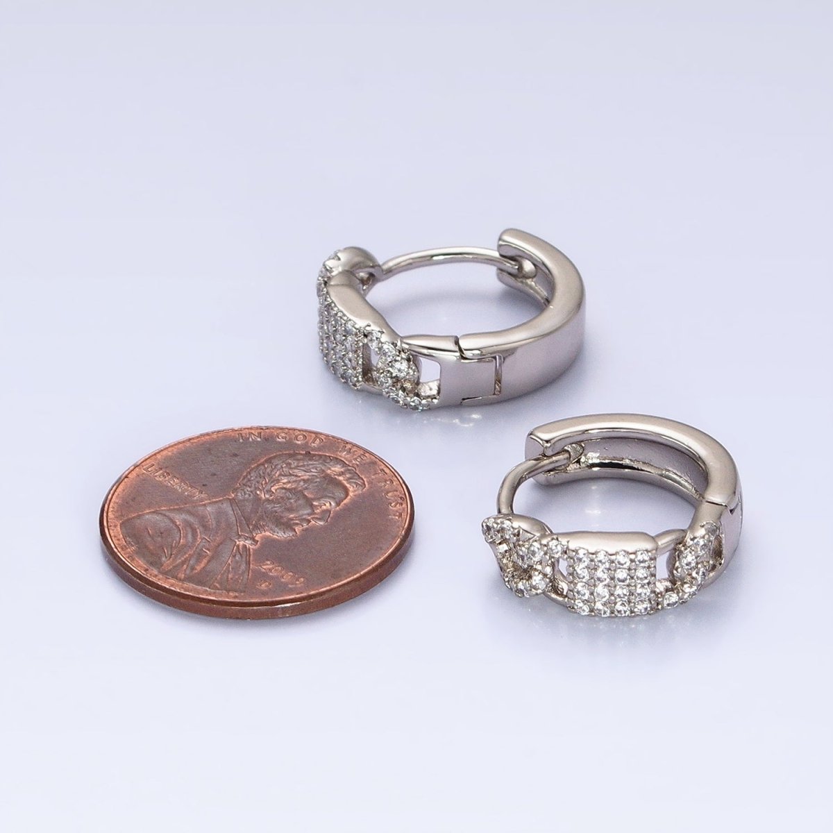 CZ Pave Huggie Hoops Silver Earrings with CZ Diamonds, Thick Huggie Earrings AB787 - DLUXCA