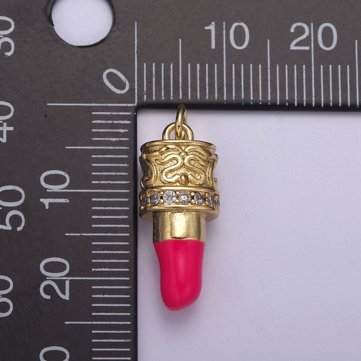 CZ Pave Pink Lipstick Charm, Lipstick Charm, Make-up Charm, Bracelet Charm, Necklace Charm,25X8.8mm, Jewelry Making Charm N-258 - N-260 - DLUXCA