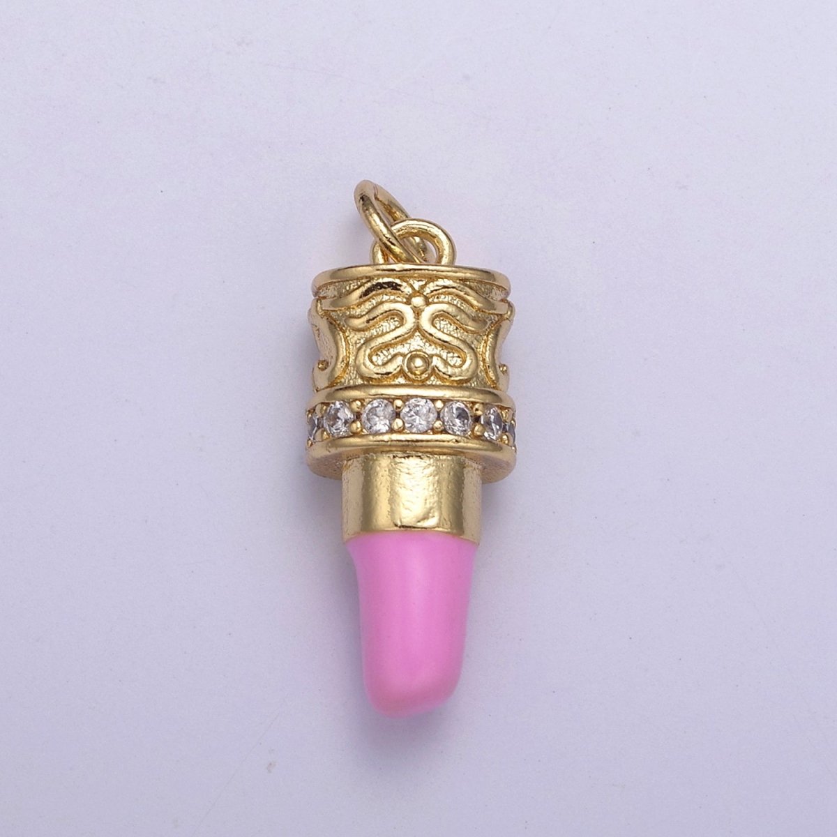 CZ Pave Pink Lipstick Charm, Lipstick Charm, Make-up Charm, Bracelet Charm, Necklace Charm,25X8.8mm, Jewelry Making Charm N-258 - N-260 - DLUXCA