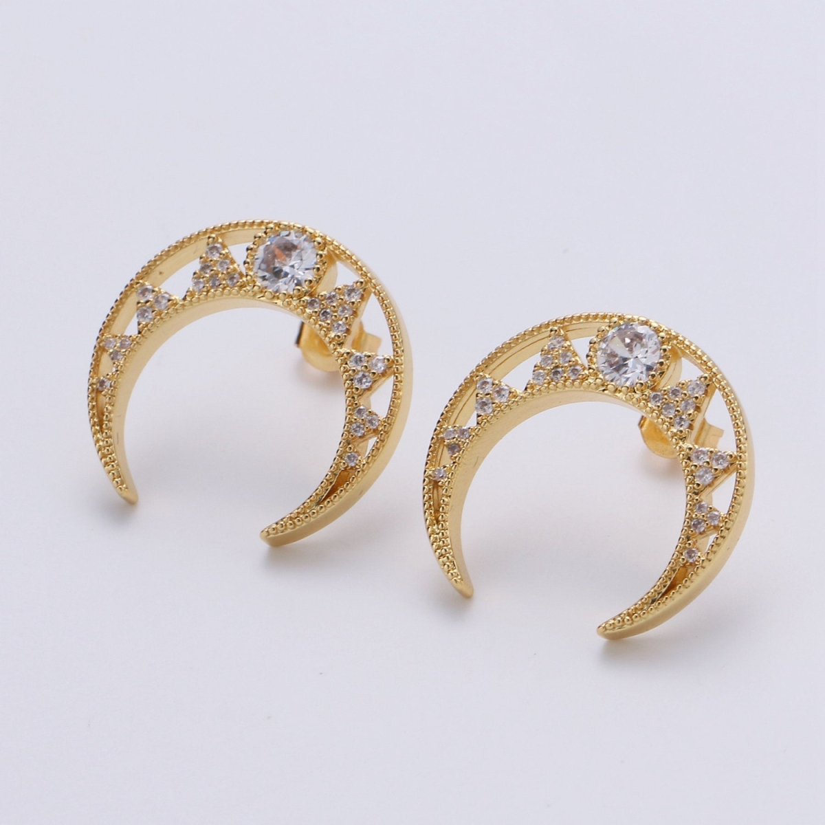 CZ Paved Crescent Moon Cartilage Earring, moon stud, dainty tragus earring, conch piercing, gold moon stud earring Celestial Jewelry Q-177 - DLUXCA