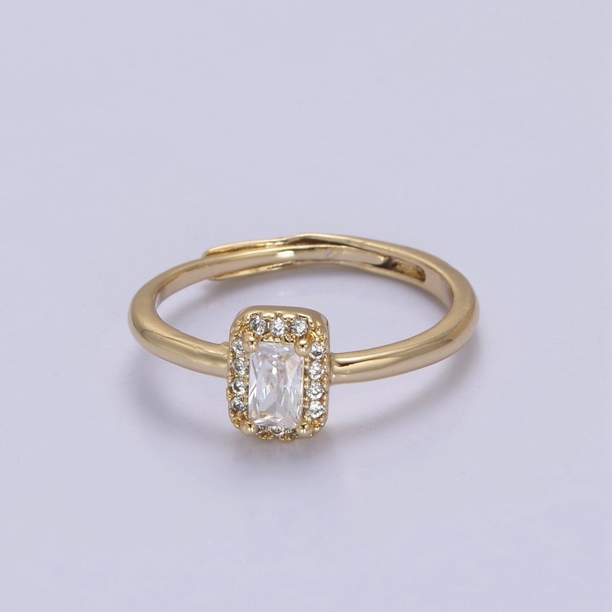 CZ Rectangle Ring Gold Ring Zircon Jewelry Rectangle Promise Ring Adjustable Ring Minimalist Jewelry U-498 - DLUXCA