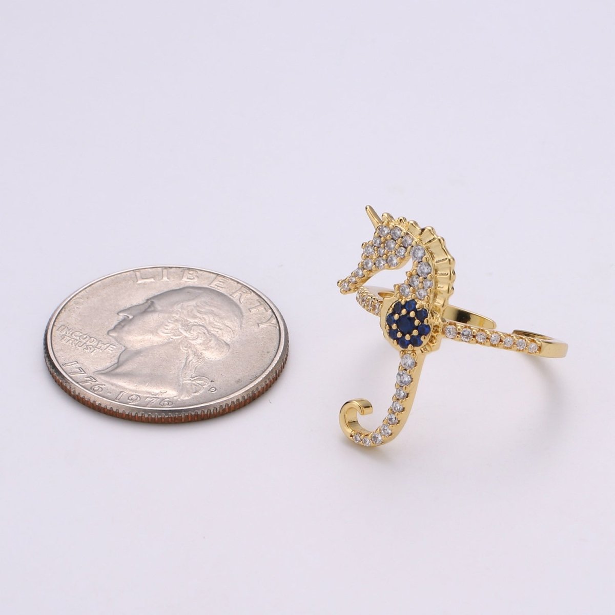 Cz Sea horse ring, Gold seahorse ring, stackable Animal ring Under the Sea Jewelry Inspired Accessory R-196 - DLUXCA