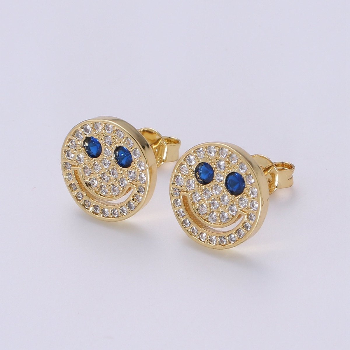 Cz Smiley face stud earrings, Tiny smiley face studs, simple gold stud earrings, Round Gold Studs, happy face studs, disc stud earrings Q-301 - Q-304 - DLUXCA