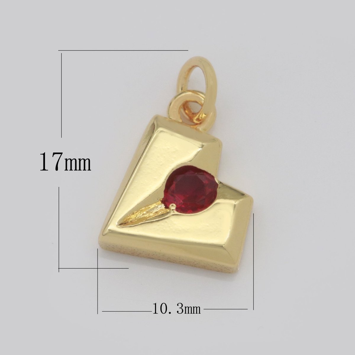 Daint Heart Charm with Red Cz Stone for Bracelet Necklace Earring Component M-743 - DLUXCA