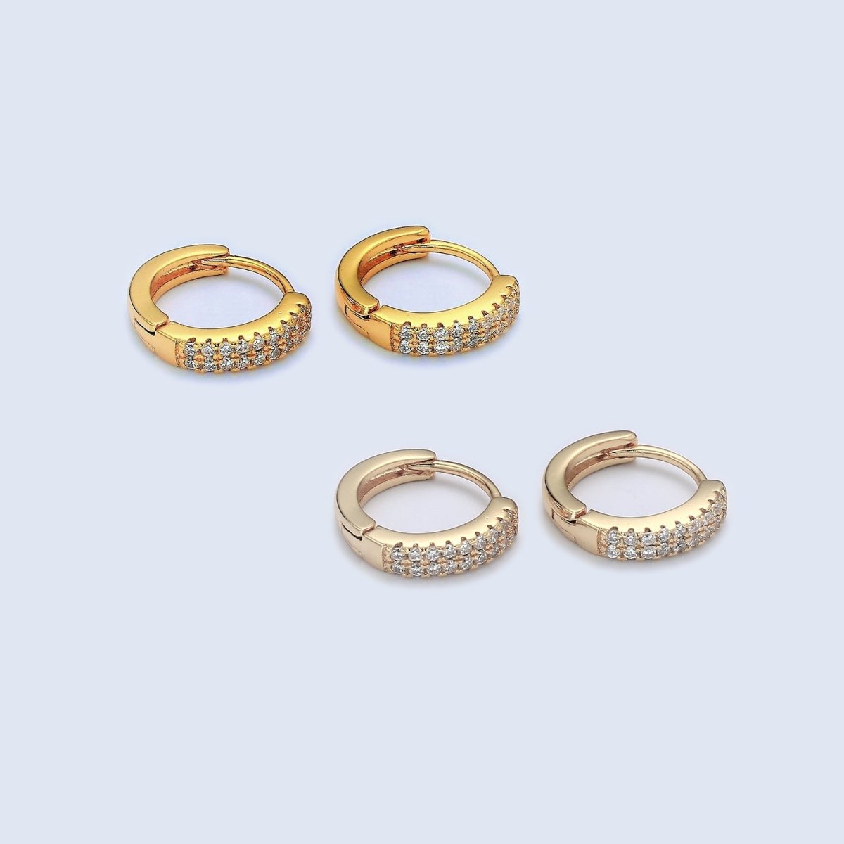 Dainty 11MM huggie hoop earrings, Small cz gold hoops with diamonds, Pavé setting small hoops, minimalist jewelry with open link for charm P-086 P-087 - DLUXCA