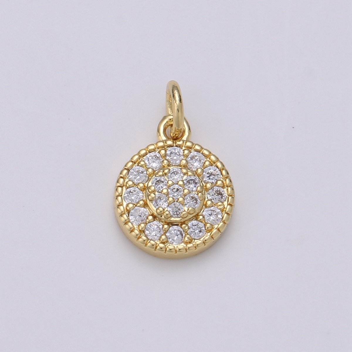 Dainty 14k Gold Filled CZ Clear Micro Pave Coin Charm, Round Disc Pave Charm, Mini Dangle Charm for Bracelet Necklace Pendant Hoop Earring D-591- D-596 - DLUXCA