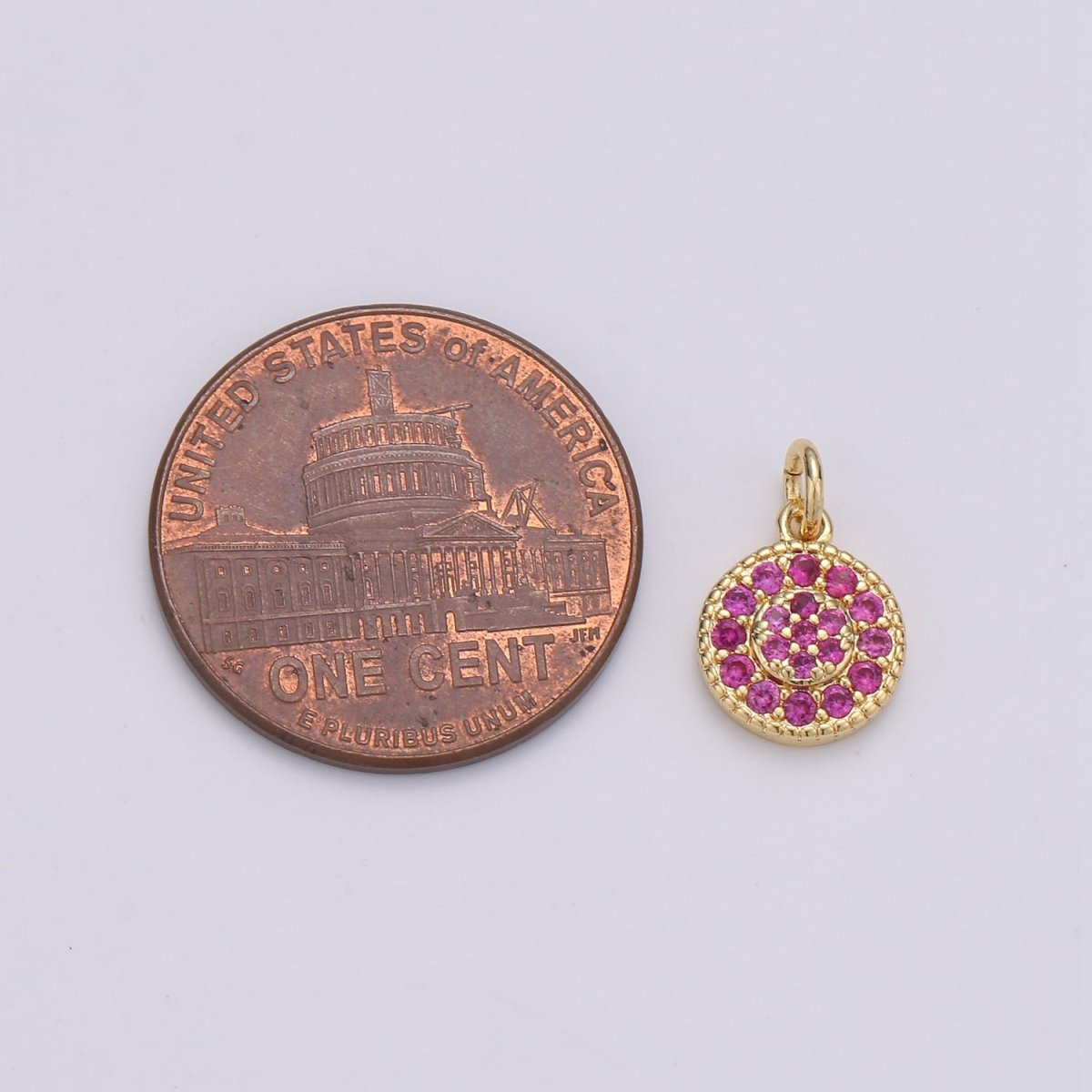 Dainty 14k Gold Filled CZ Clear Micro Pave Coin Charm, Round Disc Pave Charm, Mini Dangle Charm for Bracelet Necklace Pendant Hoop Earring D-591- D-596 - DLUXCA