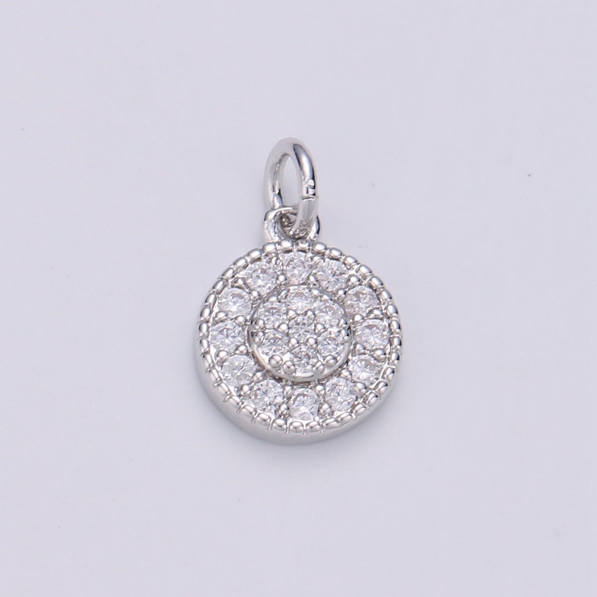 Dainty 14k Gold Filled CZ Clear Micro Pave Coin Charm, Round Disc Pave Charm, Mini Dangle Charm for Bracelet Necklace Pendant Hoop Earring D-591- D-596 - DLUXCA