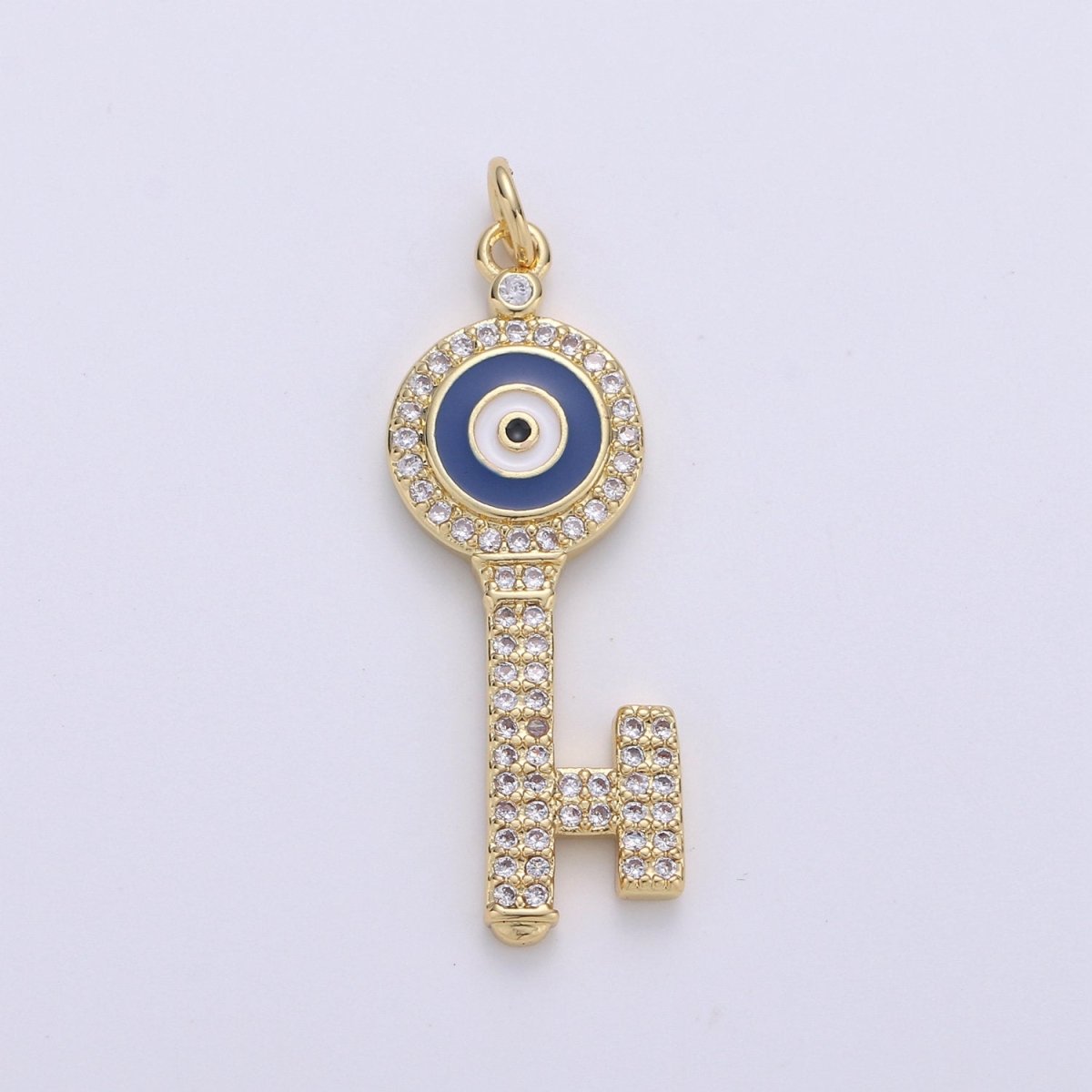 Dainty 14K Gold Filled Evil Eye Pendant Key Charm for Necklace Bracelet Component D-092 - DLUXCA