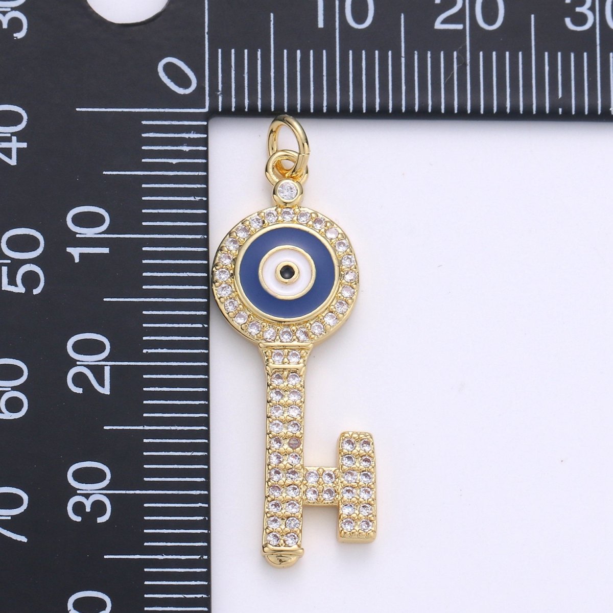 Dainty 14K Gold Filled Evil Eye Pendant Key Charm for Necklace Bracelet Component D-092 - DLUXCA