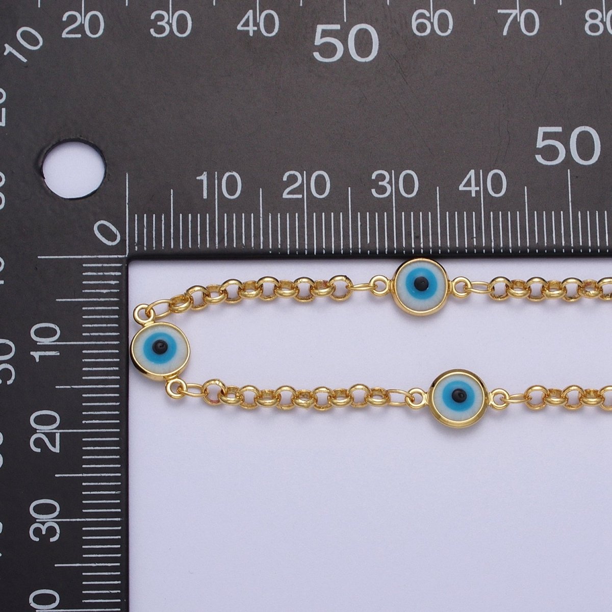 Dainty 14k Gold Filled Evil Eye Satellite Chain by Yard Enamel Evil Eye Beaded Satellite Chain Jewelry Making Supply Amulet Body Jewelry Component | ROLL-1212 Clearance Pricing - DLUXCA