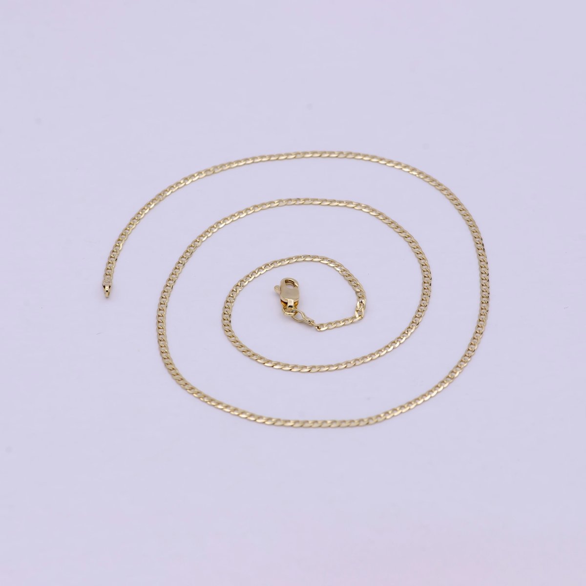 Dainty 14K Gold Filled Flat Curb Chain Necklace 1.8mm Finished Chain 19.5 inch | WA-622 Clearance Pricing - DLUXCA