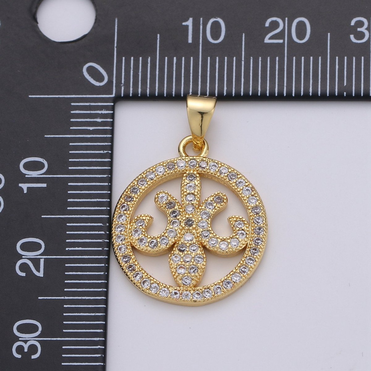 Dainty 14k Gold Filled Flower CZ Micro Pave Charm Coin Pendant for Necklace Bracelet Earring Making I-729 - DLUXCA