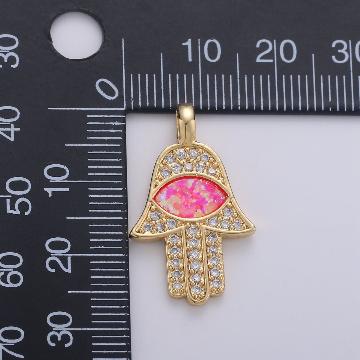 Dainty 14k Gold Filled Hamsa Hand Charm, Opal Hamsa Charm for Necklace Earring Bracelet Micro Pave Evil Eye Charm Supply J-020~J-022 - DLUXCA