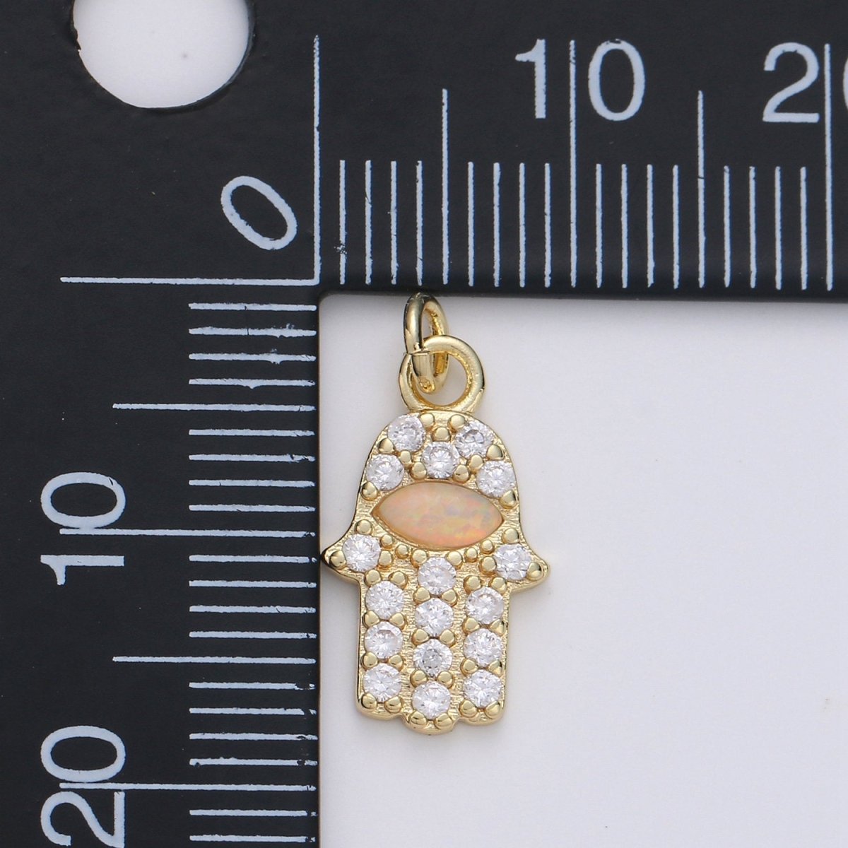 Dainty 14k Gold Filled Hamsa Hand Charm, Opal Hamsa Charm for Necklace Earring Bracelet Micro Pave Hand Charm Supply D-172 - DLUXCA