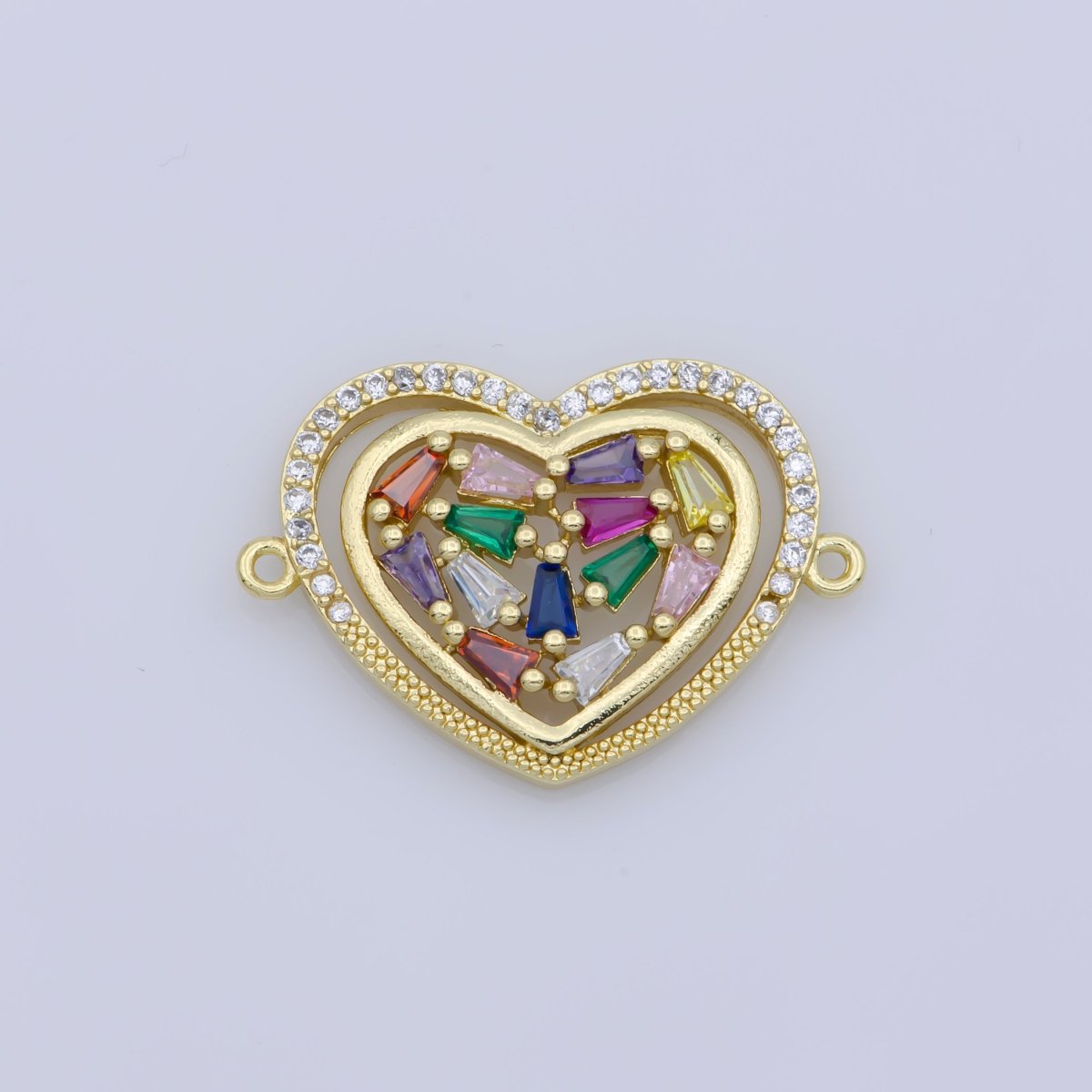 Dainty 14k Gold Filled Heart Charm, Micro Pave Connector Link, Multi Color Cubic Zirconia Charm Connector for Necklaec Bracelet Component F-347 - DLUXCA