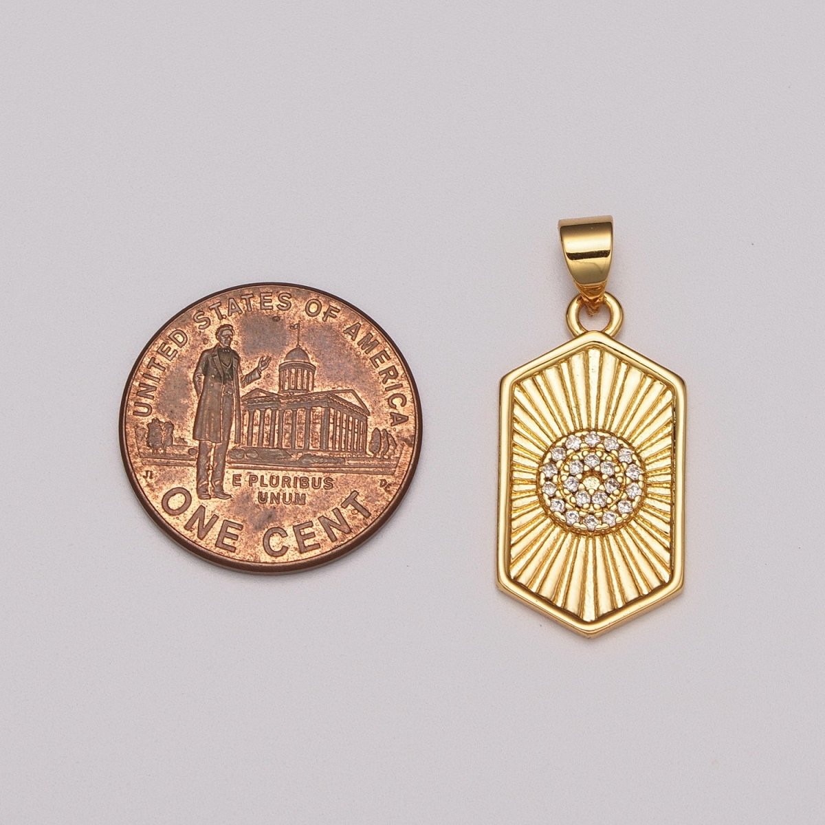 Dainty 14k Gold Filled Hexagon Medallion Pendant Gold Sunburst Charm Necklace Boho Chic Gold Geometric Necklace Celestial Jewelry Charm N-1413 - DLUXCA
