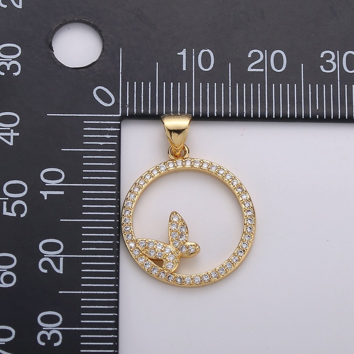 Dainty 14k Gold Filled Micro Pave Butterfly Charm, Round Circle Mariposa Pendant Charm, Gold Filled Charm, For DIY Jewelry I-744 - DLUXCA
