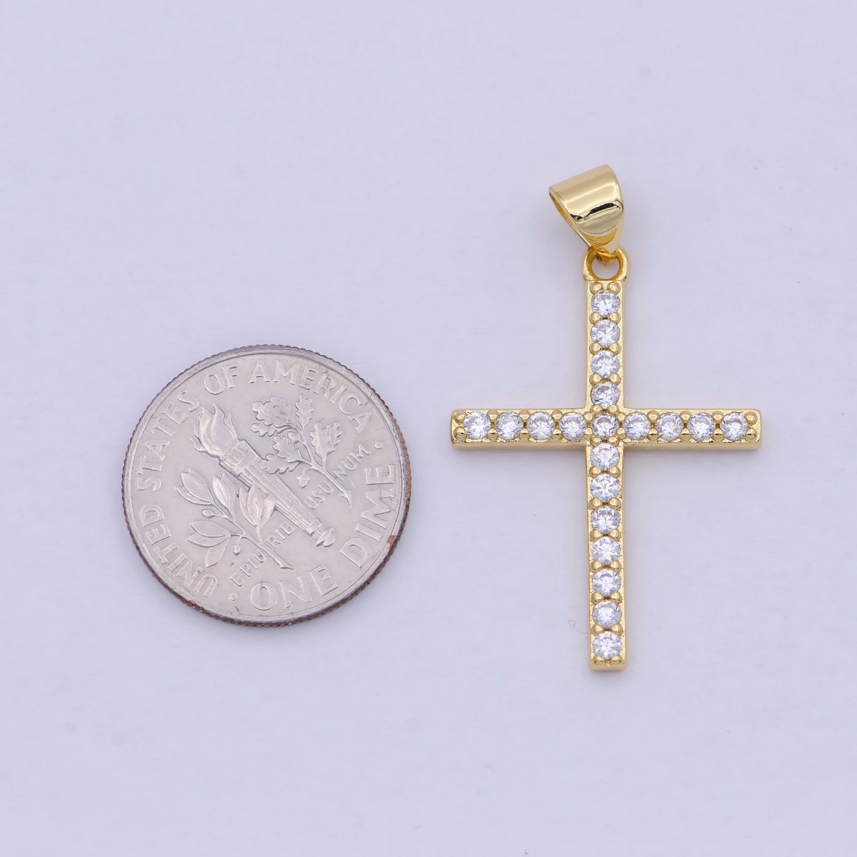 Dainty 14k Gold Filled Micro Pave CZ Cross Pendant I-890 - DLUXCA