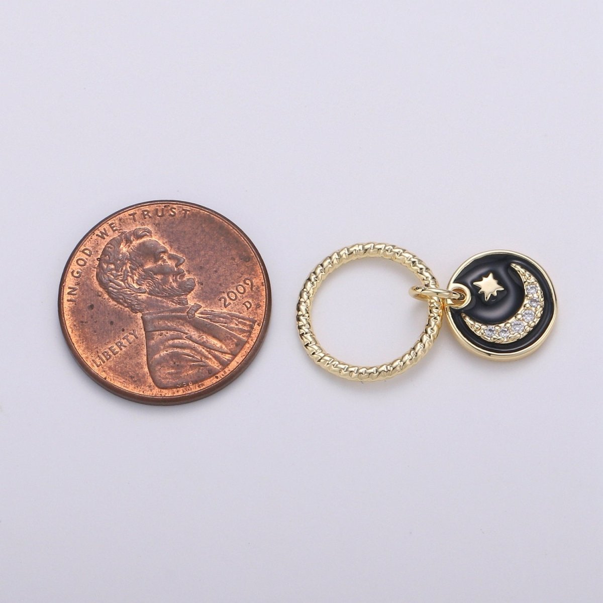 14k Gold CZ Moon and Star 15mm Charm Pendant 14k Gold CZ Moon and Star 15mm Charm Pendant