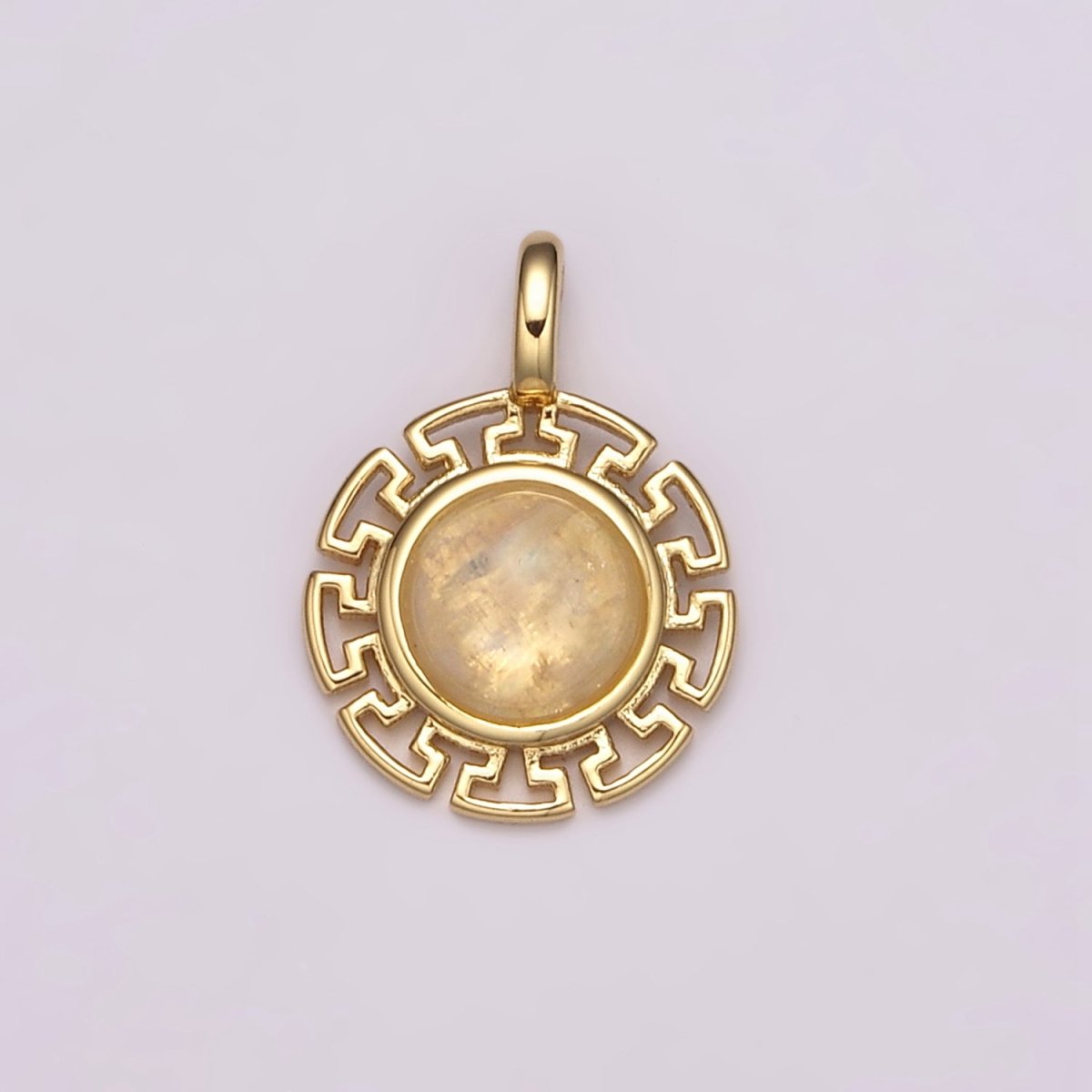 Dainty 14k Gold Filled Moonstone Round Sun Medallion Pendant Gold Sun Celestial Jewelry Charm N-485 - DLUXCA