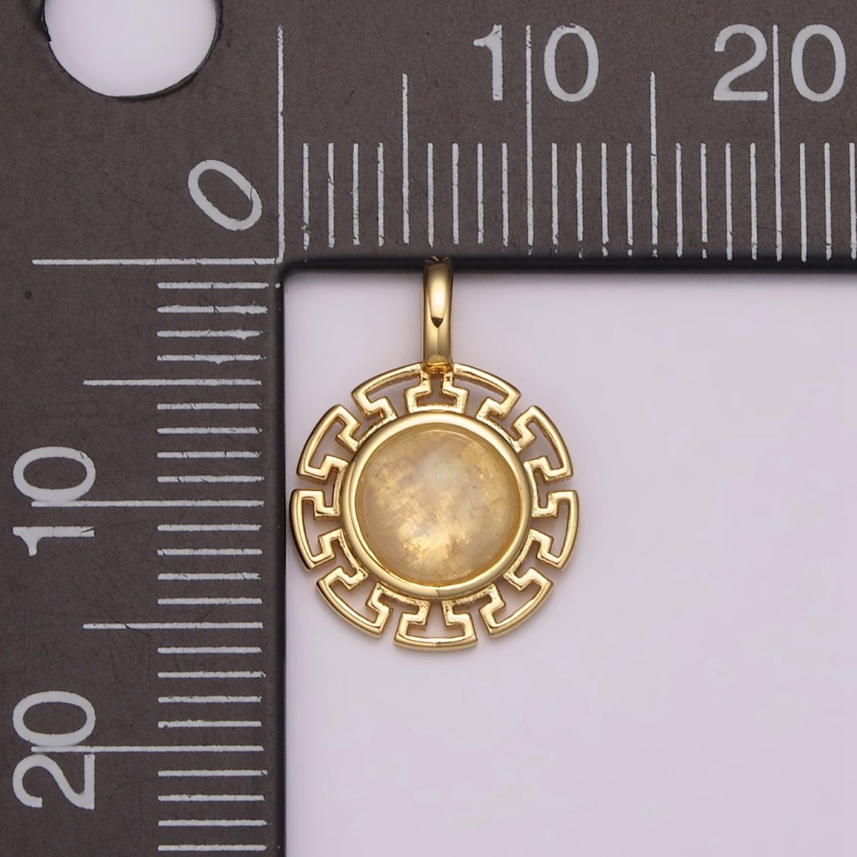 Dainty 14k Gold Filled Moonstone Round Sun Medallion Pendant Gold Sun Celestial Jewelry Charm N-485 - DLUXCA