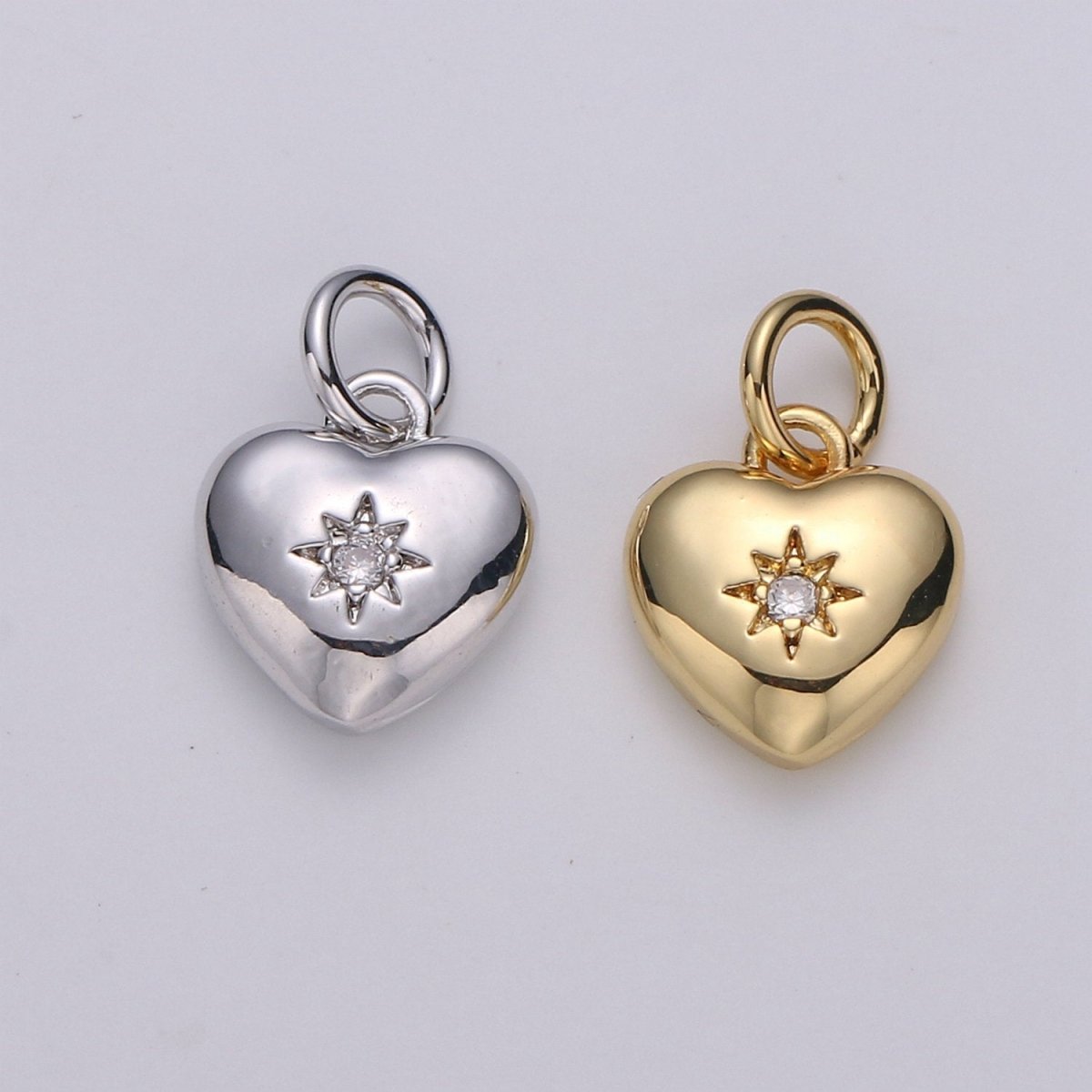 Dainty 14k Gold Filled North Star Charm Cubic Zirconia Heart Pendant in Gold micro Pave CZ North Star Pendant Jewelry Making D-419 D-420 - DLUXCA