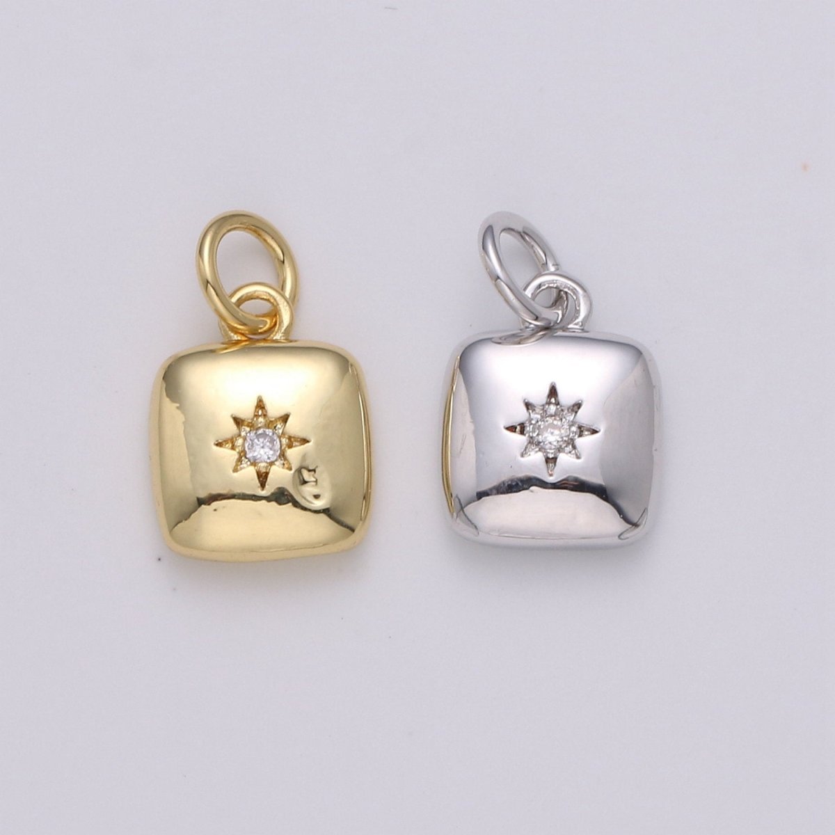 Dainty 14k Gold Filled North Star Charm Cubic Zirconia Square Pendant in Gold micro Pave CZ North Star Pendant Jewelry Making D-431 D-432 - DLUXCA