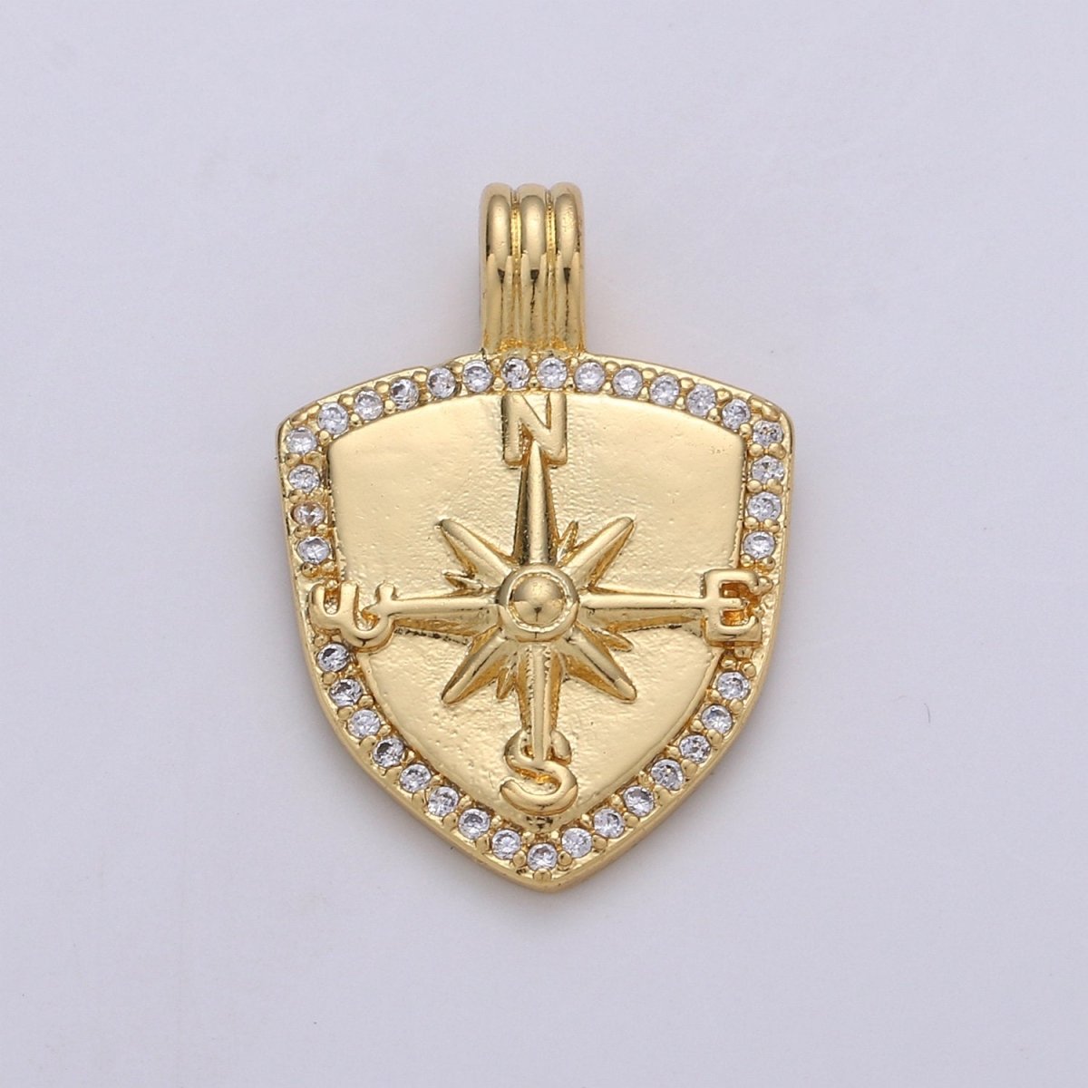 Dainty 14k Gold Filled Shield Charm, Cz Shield pendant, Micro Pave Compass Pendant Protection Jewelry Supply I-933 - DLUXCA