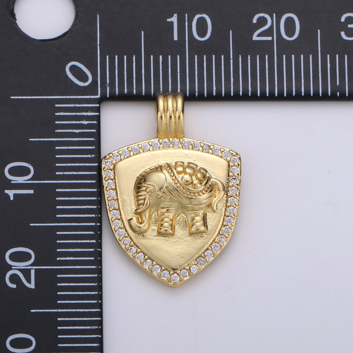 Dainty 14k Gold Filled Shield Charm, Cz Shield pendant, Micro Pave Elephant Pendant Protection Jewelry Supply I-929 - DLUXCA