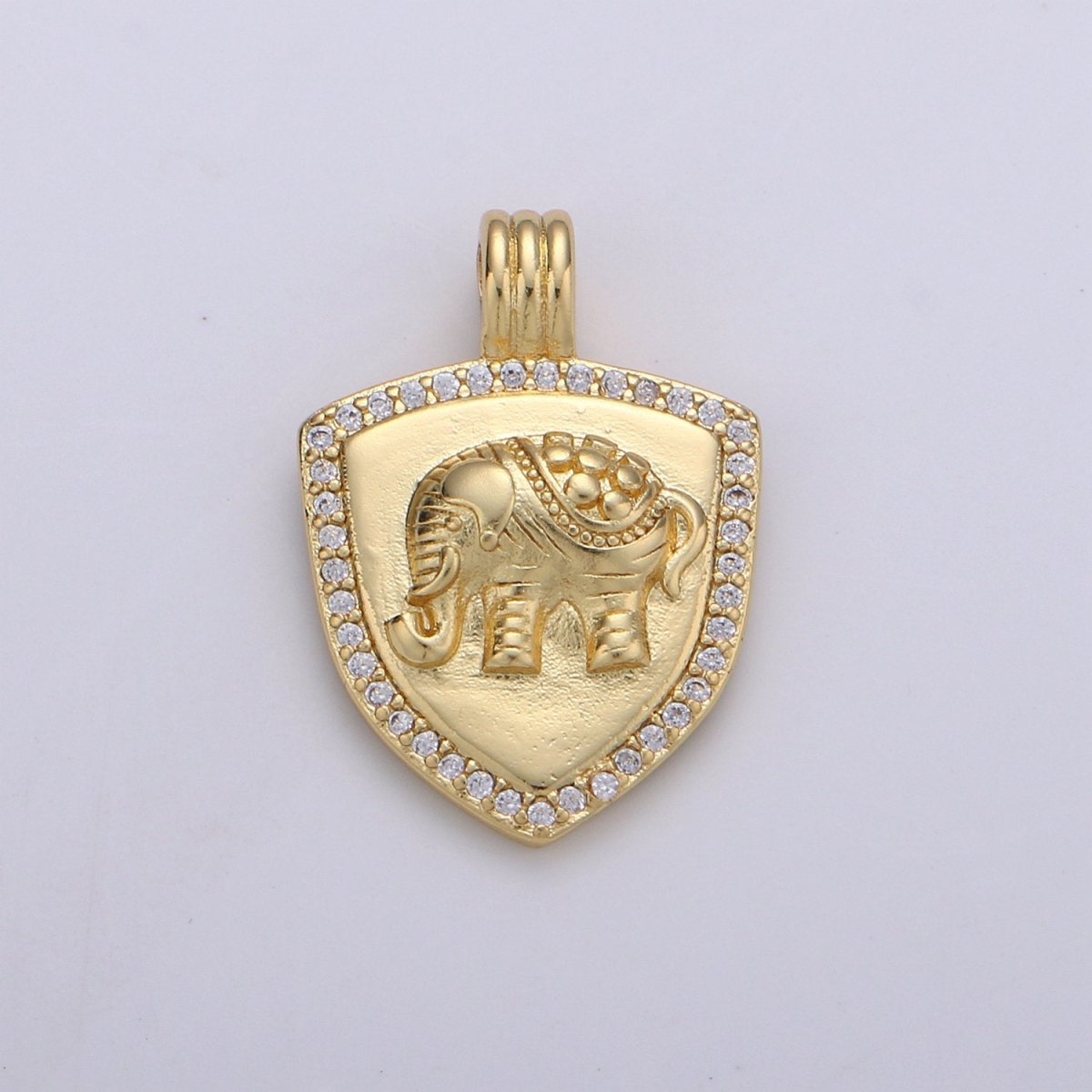 Dainty 14k Gold Filled Shield Charm, Cz Shield pendant, Micro Pave Elephant Pendant Protection Jewelry Supply I-929 - DLUXCA