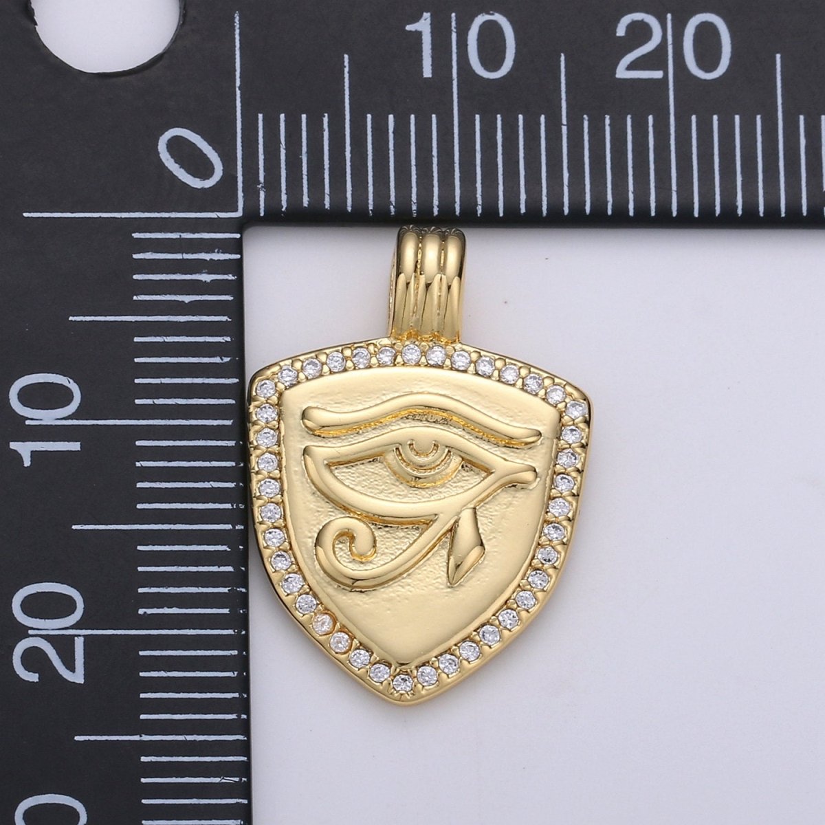 Dainty 14k Gold Filled Shield Charm, Cz Shield pendant, Micro Pave Eye Of Ra Pendant Protection Jewelry Supply I-926 - DLUXCA