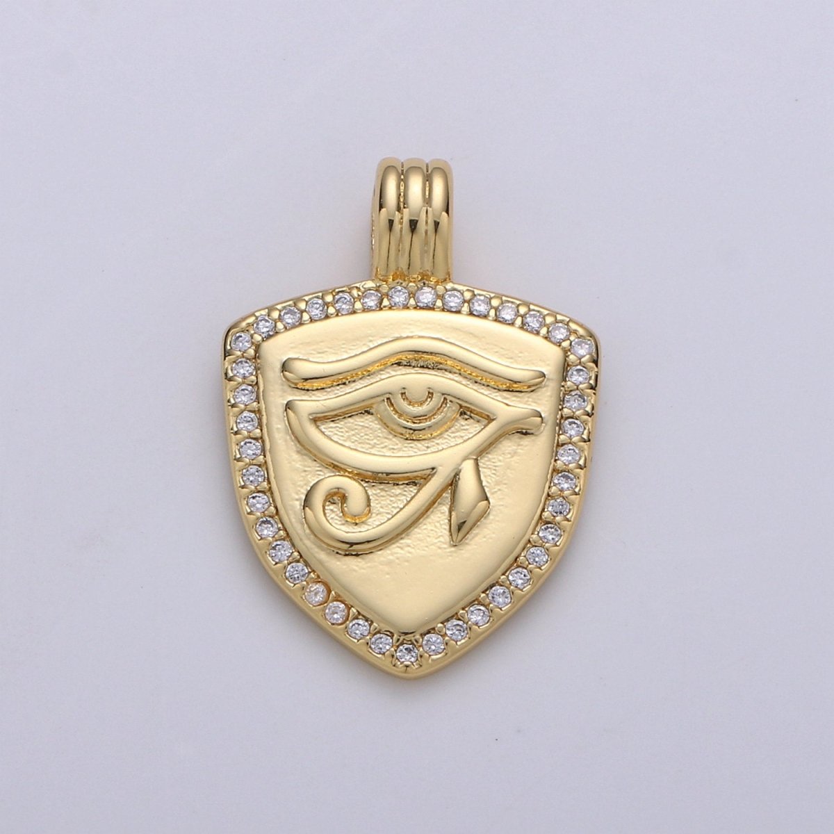 Dainty 14k Gold Filled Shield Charm, Cz Shield pendant, Micro Pave Eye Of Ra Pendant Protection Jewelry Supply I-926 - DLUXCA