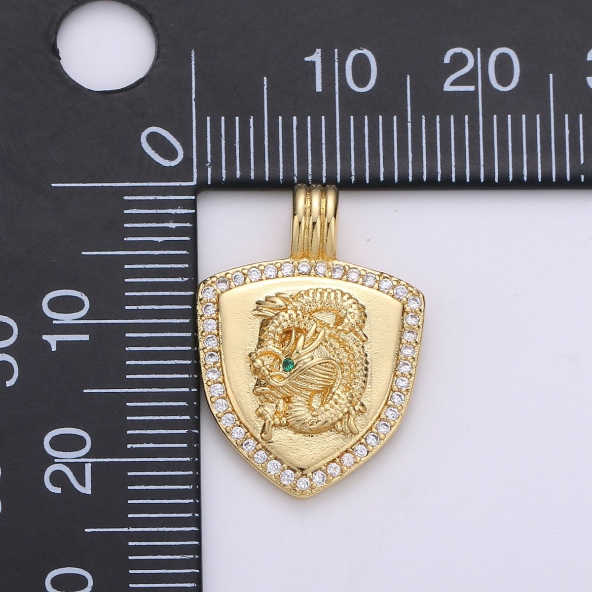 Dainty 14k Gold Filled Shield Charm, Cz Shield pendant, Micro Pave Gold Dragon Pendant Protection Jewelry Supply I-925 - DLUXCA