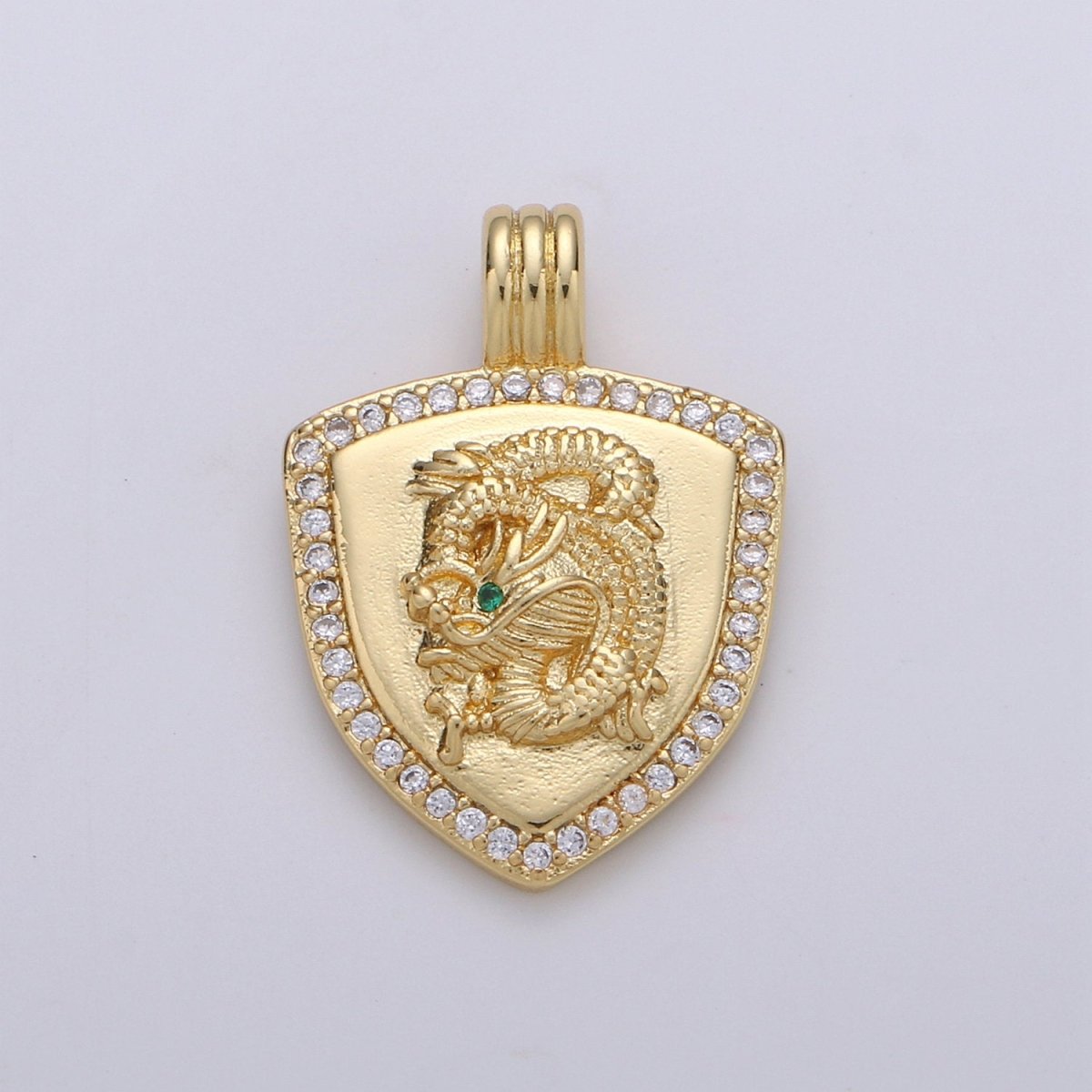 Dainty 14k Gold Filled Shield Charm, Cz Shield pendant, Micro Pave Gold Dragon Pendant Protection Jewelry Supply I-925 - DLUXCA