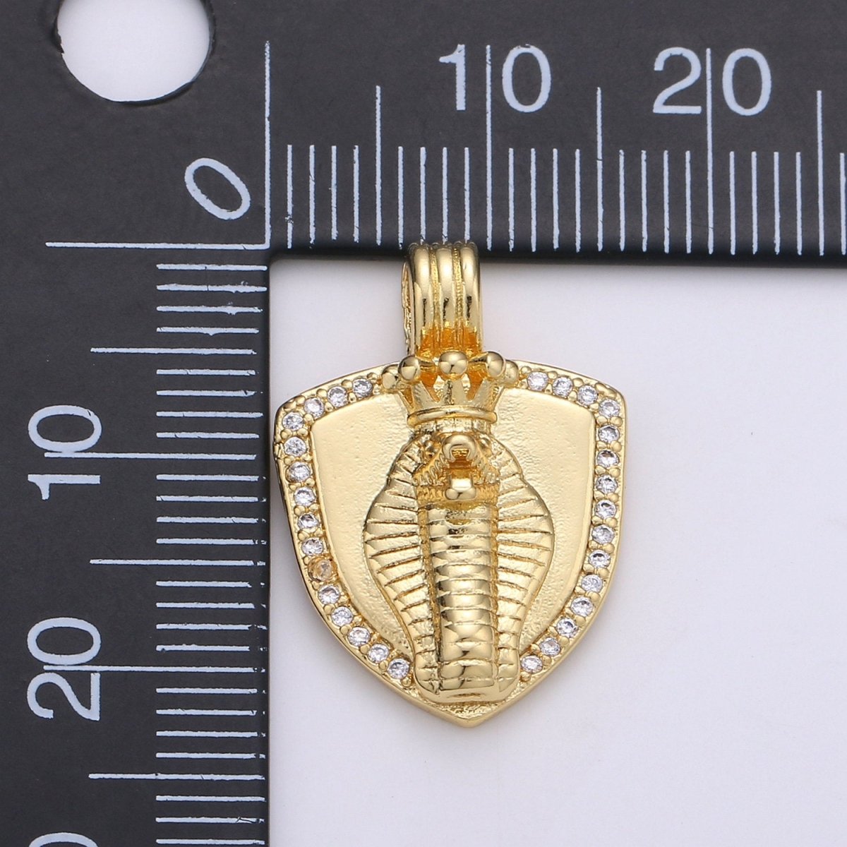 Dainty 14k Gold Filled Shield Charm, Cz Shield pendant, Micro Pave King Cobra Pendant Protection Jewelry Supply I-927 - DLUXCA
