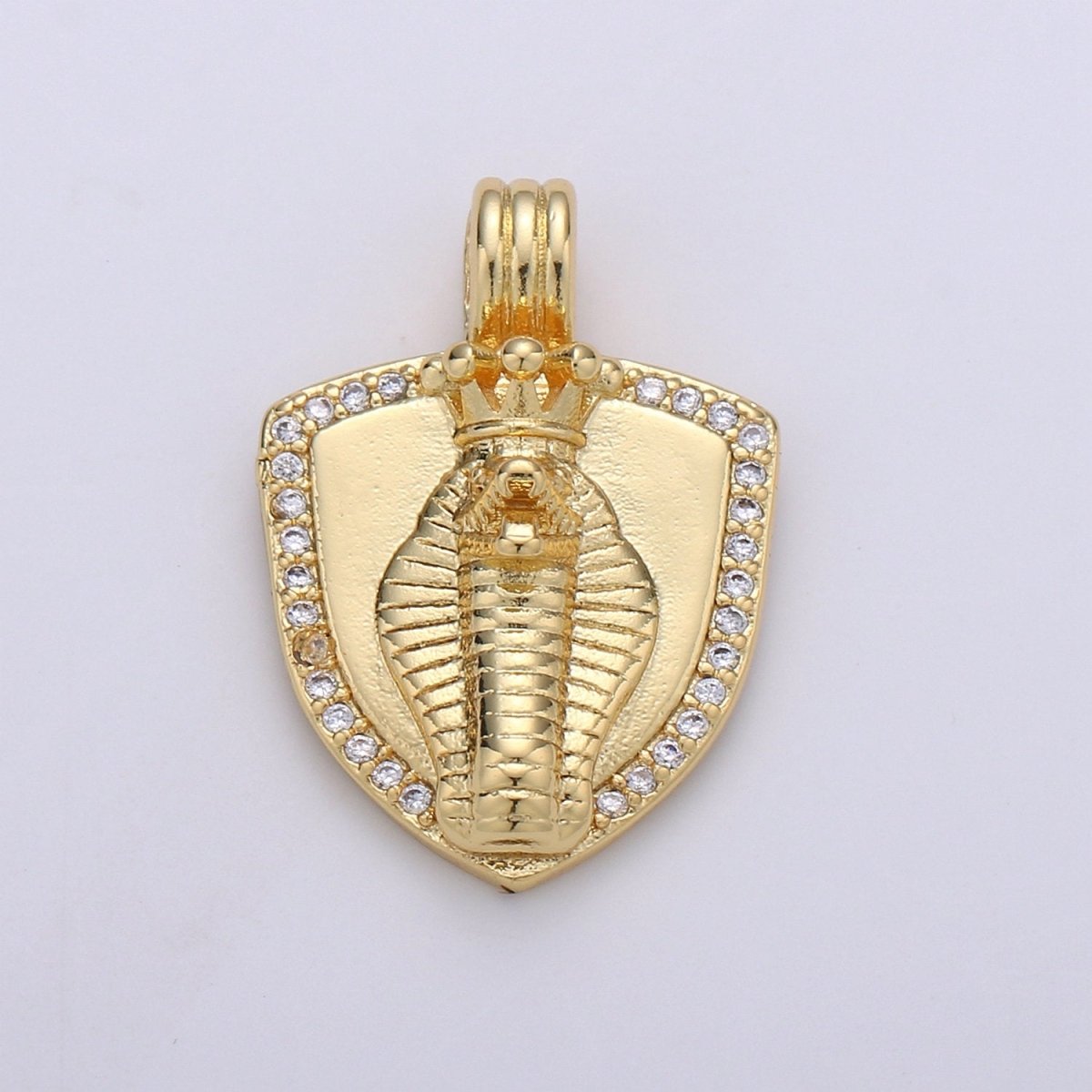 Dainty 14k Gold Filled Shield Charm, Cz Shield pendant, Micro Pave King Cobra Pendant Protection Jewelry Supply I-927 - DLUXCA