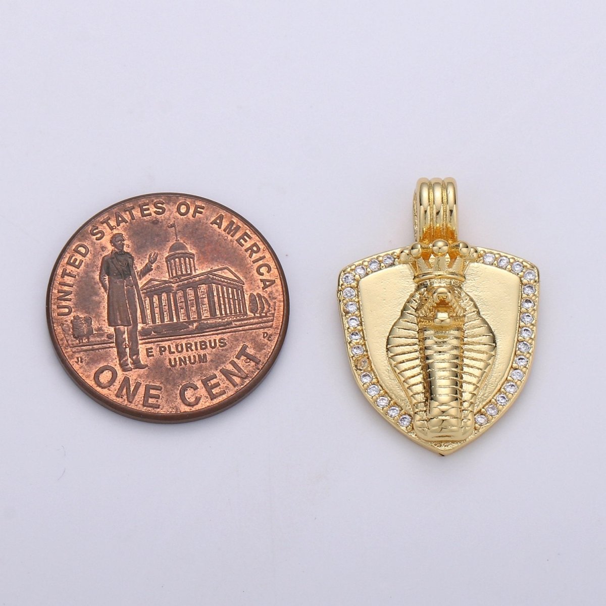 Dainty 14k Gold Filled Shield Charm, Cz Shield pendant, Micro Pave King Cobra Pendant Protection Jewelry Supply I-927 - DLUXCA